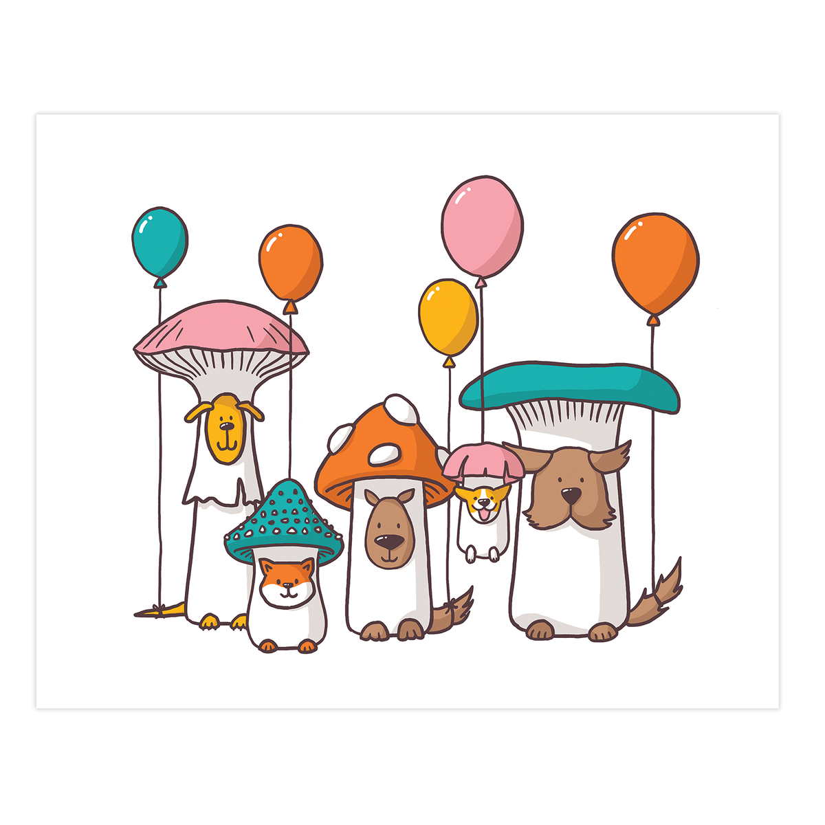 Mushroom Dogs Art Print