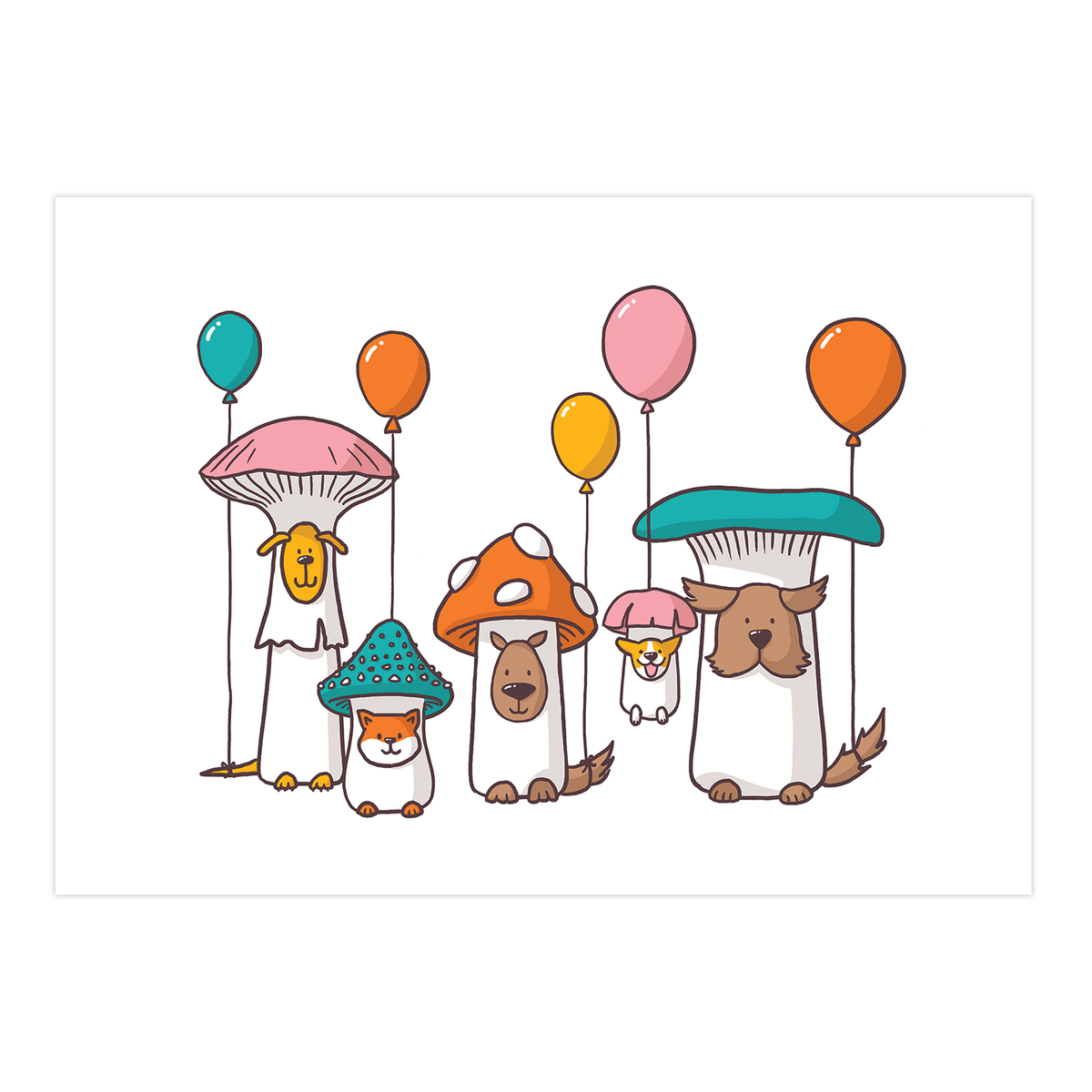 Mushroom Dogs Art Print